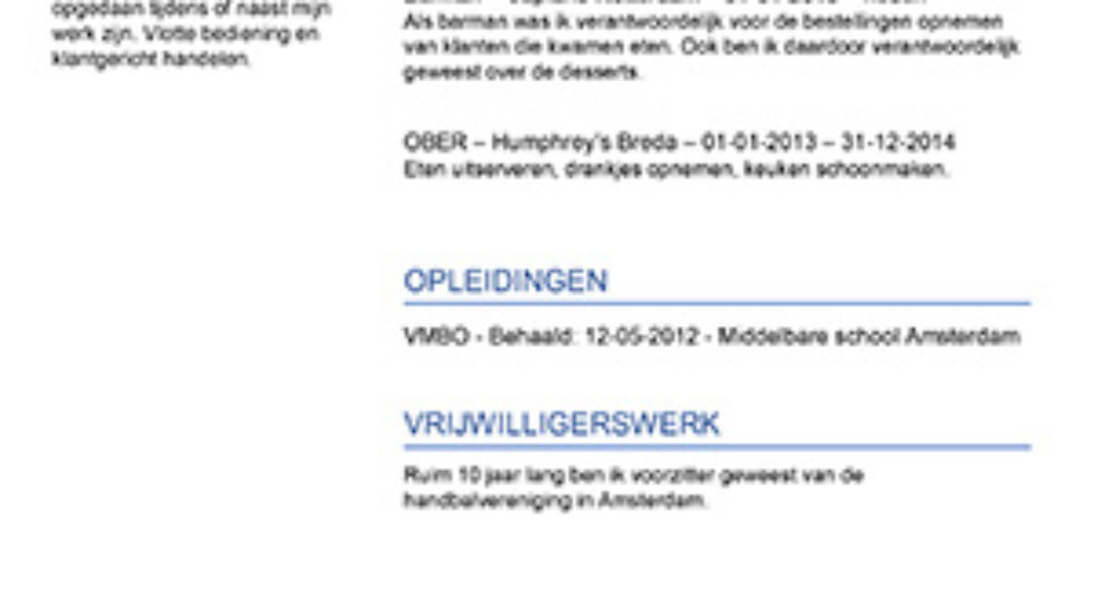 Cv Voorbeeld Horeca 100 Gratis Downloaden Word Pdf