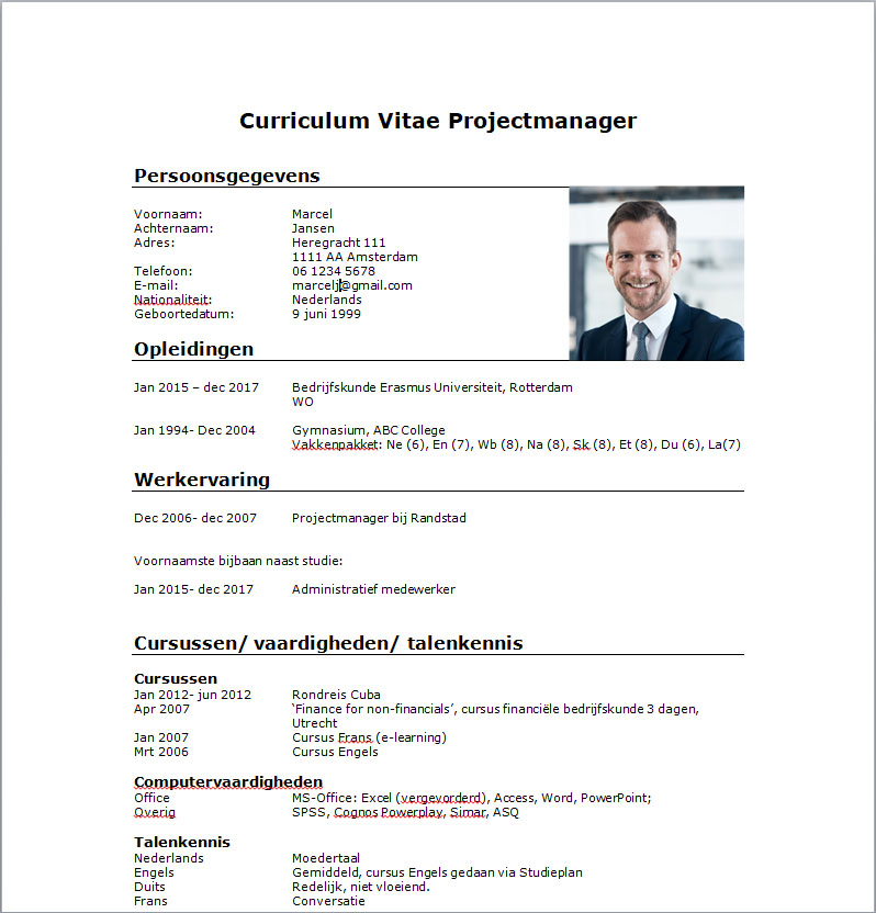 CV projectmanager - Download Gratis PerfectCV.nl