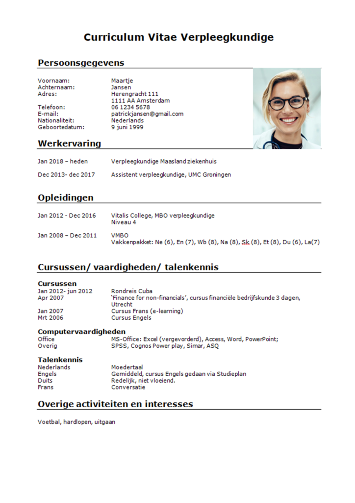 Seraph Umeki ijzer CV voorbeeld Verpleegkundige - Download Gratis - PerfectCV.nl