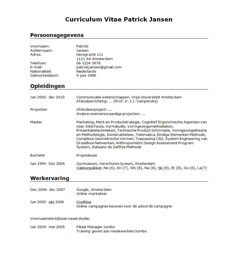 CV Voorbeeld 2020 - 20+ Gratis voorbeeld CV's In PDF en Word.