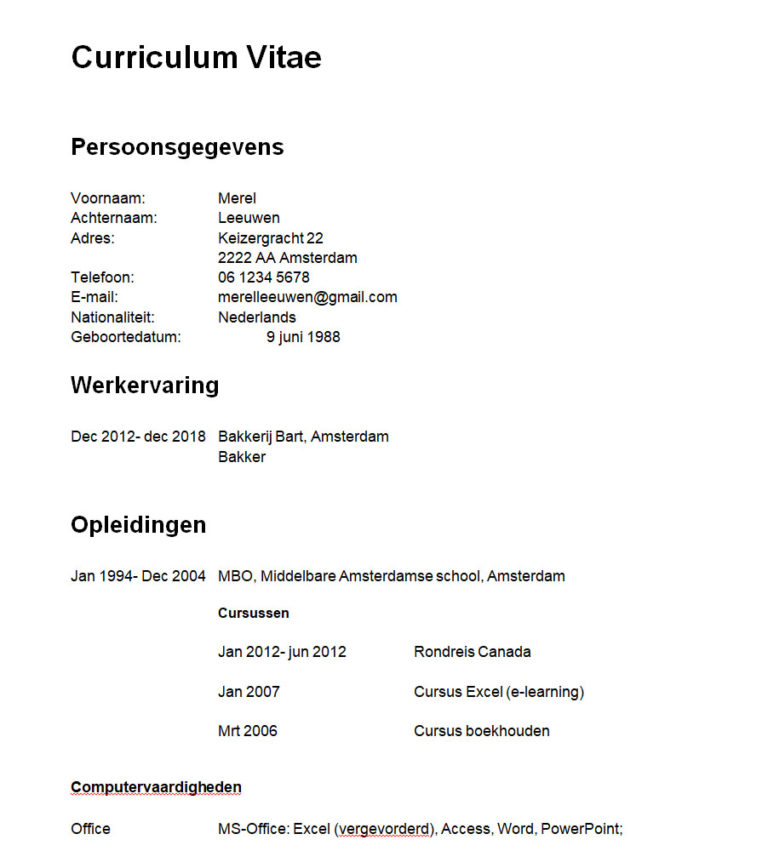 CV Voorbeeld 2020 - 20+ Gratis voorbeeld CV's In PDF en Word.